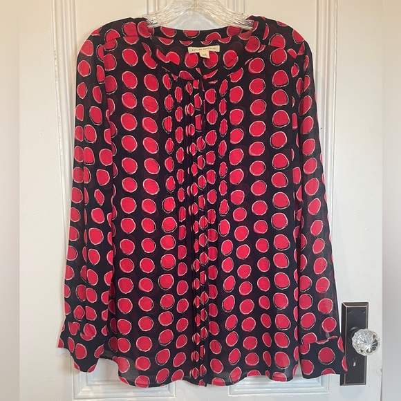Banana Republic Black and Red Polka Dot Button Up Blouse - Size S - Picture 1 of 6